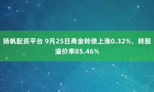 扬帆配资平台 9月25日甬金转债上涨0.32%，转股溢价率85.46%